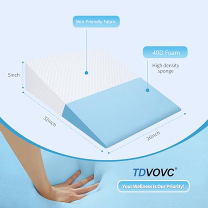 Wedge Pillow 5in Bed Wedge Pillow for Sleeping, Snoring, Back Support, After Surgery, Triangle Pillow, with Washable Cover, White - size: 5in