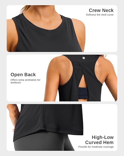 G Gradual Women's Workout Tops Open Back Athletic Tank Tops Running Shirts - color: Black, size: Medium