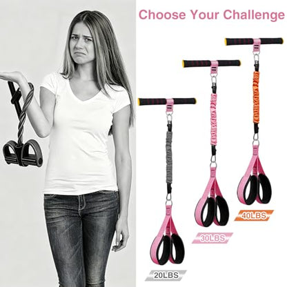 Durable Comfortable Padded Handle Adjustable Pedal Resistance Band 20-40LBS for Full Body Workout - color: pink