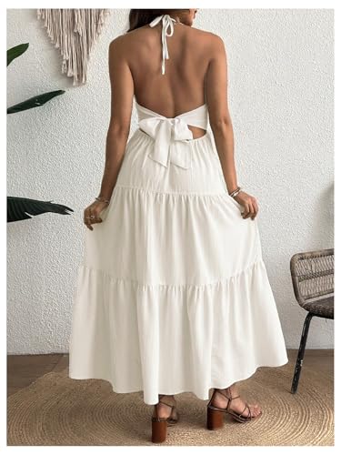 OYOANGLE Women's Summer Boho Maternity Dress Halter Flowy Baby Shower Dress - color: Apricot, size: Medium