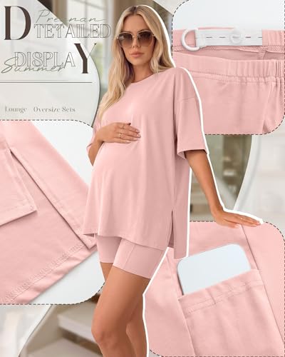 Huukeay Women's Maternity Set 2 Piece Outfits - color: Flesh Pink, size: Medium