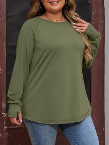 Womens Plus Size Long Sleeve Tunic Tops Crew Neck Oversized Fit T Shirts - color: Army Green, size: X-Large