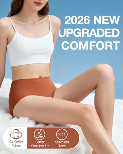 Womens Underwear Seamless Full Coverage Breathable Briefs No Show Silky Stretch High Waisted Ladies Panties 6 Pack - color: Multicolor-a1, size: XX-Large