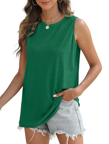 Sampeel Womens Tank Tops Eyelet Loose Casual Summer Tops Crew Neck Basic Sleeveless Shirts Trendy 2026 - color: Green, size: Medium