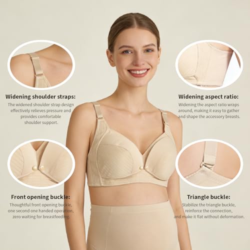 Cotton Maternity Bra，Dual Clips Padded Pregnancy Bra Wire-Free - color: Gray, size: Small