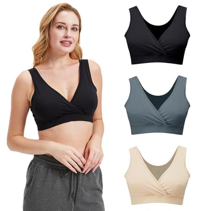 netdraw Women's Bamboo Viscose Nursing Sleep Bra - color: Black/Steel Blue/Nude, size: Small