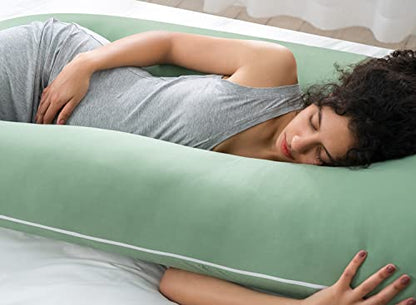 QUEEN ROSE Cooling Pregnancy Pillow, U Shaped Maternity Body Pillow, Green - color: Green