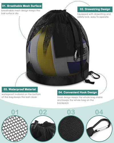 BROTOU Single Ball Bag, Drawstring Mesh Bag, Balls Storage Bags - color: Black
