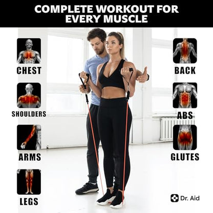 Dr. Aid Resistance Bands Set, 5 Stackable Bands with Handles, Pure Latex