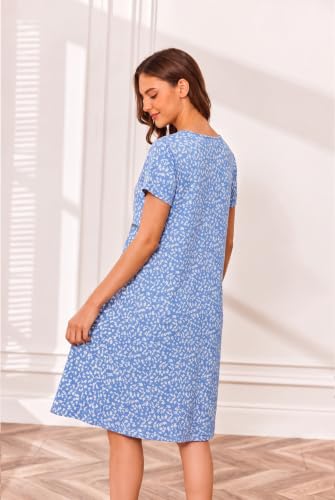 Women's Maternity Nursing Nightgown with Double Layer Breastfeeding Design - color: Blue, size: Small