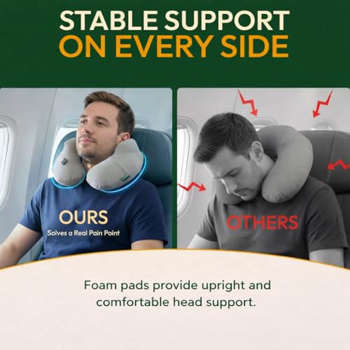 Inflatable Travel Neck Pillow with Adjustable Memory Foam Sides | Lightweight, Soft & Portable Support (Light Gray, Standard) - color: Light Gray