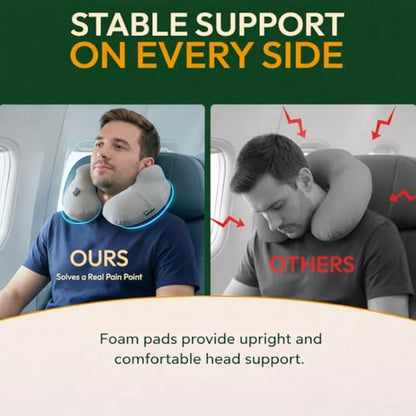 Inflatable Travel Neck Pillow with Adjustable Memory Foam Sides | Lightweight, Soft & Portable Support (Light Gray, Standard) - color: Light Gray