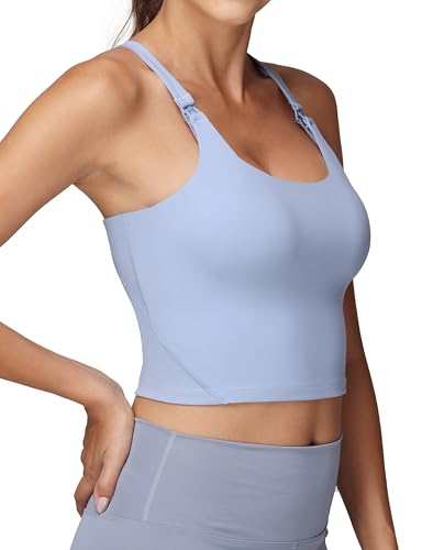 Foucome Nursing Tank Tops Racerback Longline Nursing Sports Bra - color: Light Blue, size: Medium