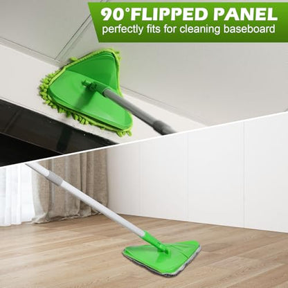 RONSUNG Wall Cleaner Mop, 82-Inch Handle, Baseboard Cleaner Tool, 4 Pads - color: Green, size: 4 Pads