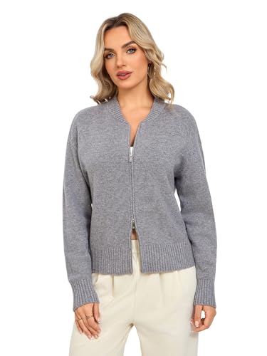 Cardigan Sweaters for Women - Baseball Collar Winter Sweater Jacket - color: Butterfly Gray, size: Medium