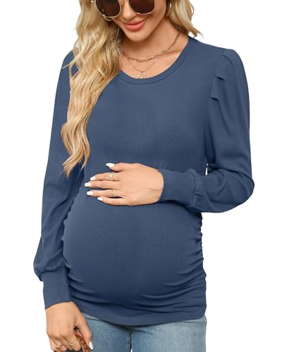Onedreamer Women's Maternity Shirts Crew Neck Long Sleeve Maternity Tops - color: Long Sleeve-navy Blue, size: Medium