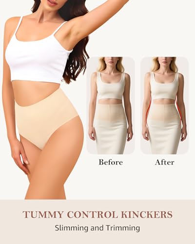 LEVAO 4-Pack Women Tummy Control Thong High Waist Seamless Underwear S-XXL - color: Nude*4, size: Small