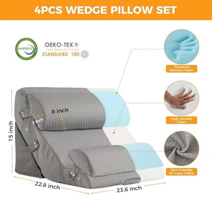 Ruqmuis Wedge Pillow Set for After Surgery, Bed Wedge Pillow, Grey - color: Grey, size: 4pcs