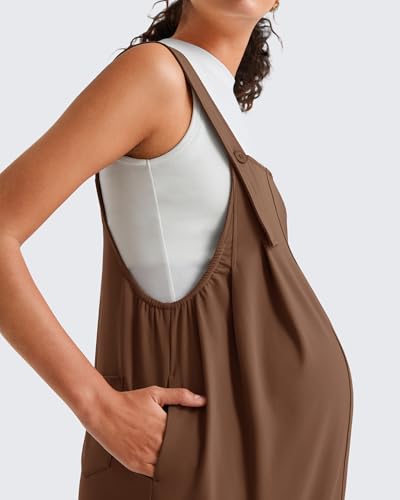 G4Free EverGoing Maternity Overall Dress Adjustable Straps Pregnancy Jumpsuits Dresses with Pockets Casual Work - color: Dark Coffee, size: Medium