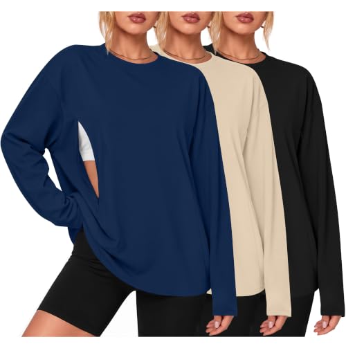3 Pack Nursing Breastfeeding Tops - color: Dark Blue, Khaki, Black, size: XX-Large