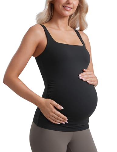 CRZ YOGA Maternity Square Neck Tank Tops - color: Black, size: Medium