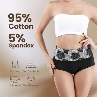 Honzadar Cotton Underwear for Women, Breathable High Waisted Panties - color: Black-5pack, size: X-Large