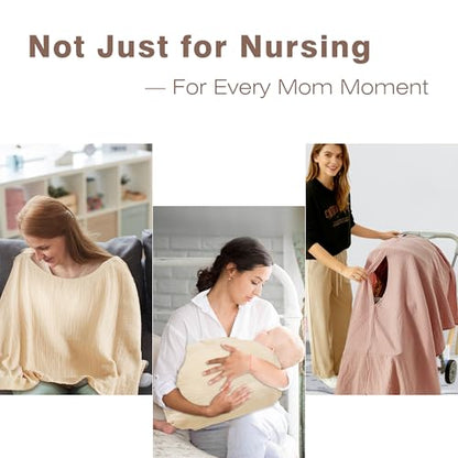 Cotton Muslin Nursing Cover, 2 Pack, 360° Full Privacy Poncho - color: Linen & Dusty Pink