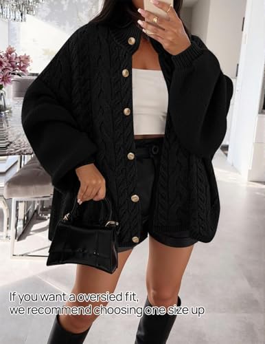 ZESICA Women's Oversized Chunky Knit Cardigan Sweaters Fall Fashion - color: Black, size: Medium