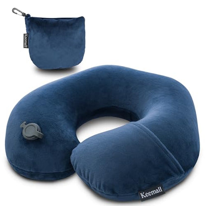 Keemall Inflatable Neck & Shoulder Travel Pillow for Airplane Naps - color: Deep Blue, size: Medium