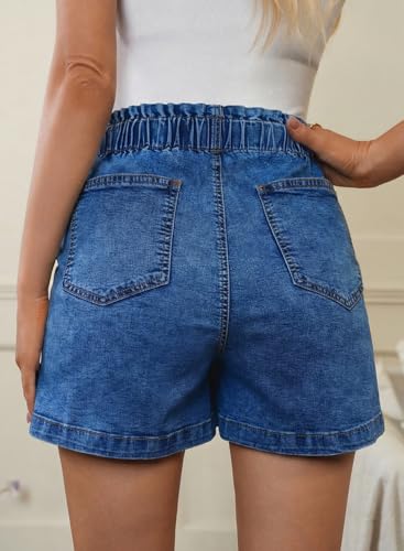 BLENCOT Maternity Jeans Shorts High Rise Stretchy Drawstring Postpartum - color: Azure Blue, size: Small