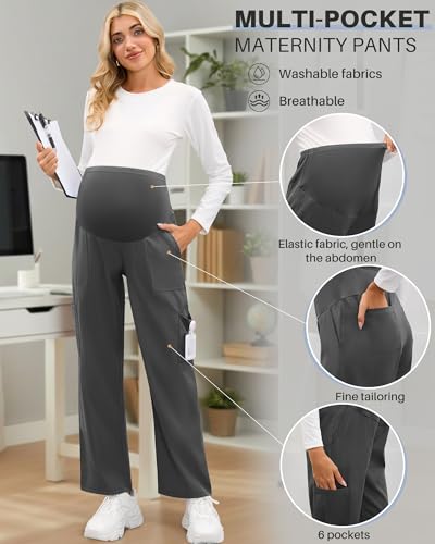 3 Pack Women's Maternity Scrub Pants with 6 Pockets - color: Black, Dark Gray, Navy Blue, size: Medium