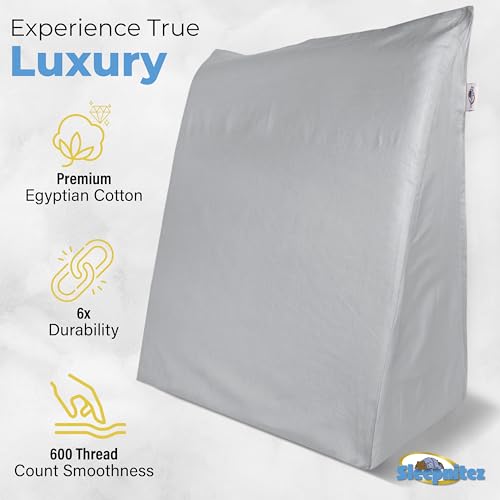 Sleepnitez 12" Wedge Pillow Cover, 100% Egyptian Cotton Sateen, Light Gray