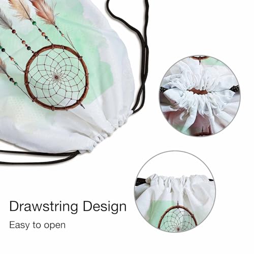 Drawstring Backpack Gym Backpack Dreamcatcher Net Lightweight Waterproof Heart Shape Beautiful Feathers with Green Brown Bead 14x16.9 Inch green - color: Dreamcatcher Net