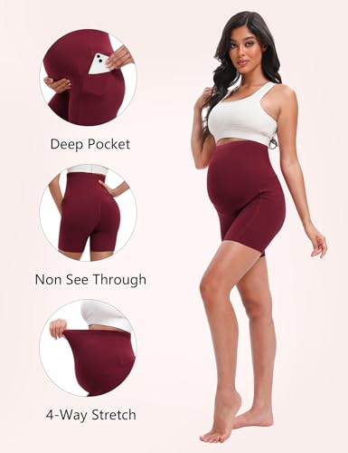 Siimcuzy 4 Pack Women's Maternity Shorts with Pockets Over the Belly - color: 2 Black 1 Heather Grey 1 Wine, size: XX-Large