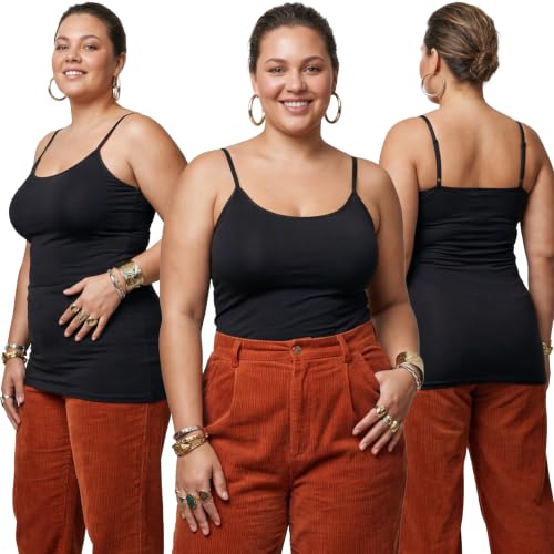 Emmalise Women's Basic Casual Long Camisole Adjustable Strap Cami Layering Top - color: 3pk - Black, Black, Black, size: 3X-Large