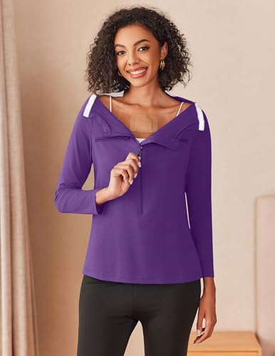 Deyeek Women's Long Sleeve Chemo Shirts Port Access Chemotherapy Apparel - color: Dark Purple, size: Small