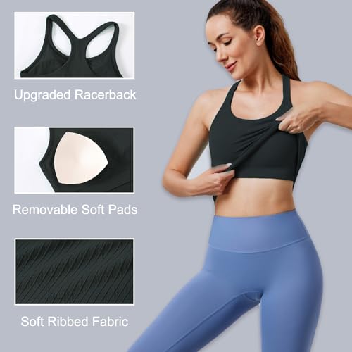 Women's Workout Tank Tops, with Built in Bra Racerback Seamless Crop Tops - color: Black White Gray 3 Pack, size: Large
