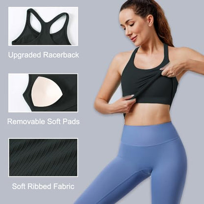 Women's Workout Tank Tops, with Built in Bra Racerback Seamless Crop Tops - color: Black White Gray 3 Pack, size: Large