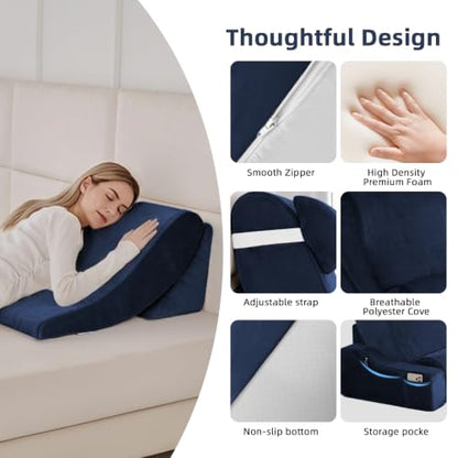 Wedge Pillow Set for After Surgery,Navy,9PCS-23.2" - color: Navy, size: 9PCS-23.2''