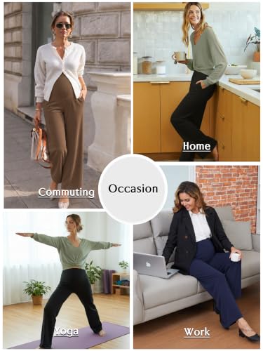 Ecavus 3Pack Womens Maternity Pants Wide Leg Lounge Palazzo Pregnancy Pants - color: Black+navy+brown, size: Large