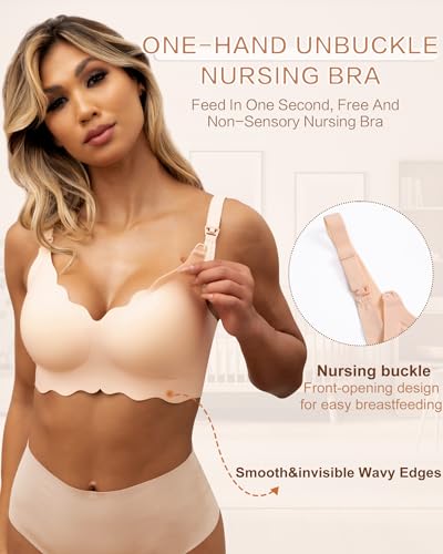 As Fairy Scalloped Nursing Bra Wireless Jelly Support Maternity Bra - color: Nude, size: Medium