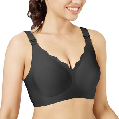 Nursing Bra, Maternity and Pumping Bra for Breastfeeding, Hands-Free Feeding Bra - color: Black, size: Large