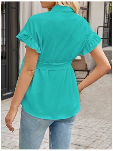 MakeMeChic Women's Maternity Nursing Work Blouse Pregnancy Ruffle Tops - color: Green, size: X-Small