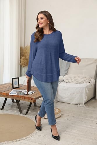 Sampeel Long Sleeve Shirts for Women Tunic Tops Loose Fit Dressy Crew Neck Pullover Sweaters 2026 - color: Navy, size: XX-Large