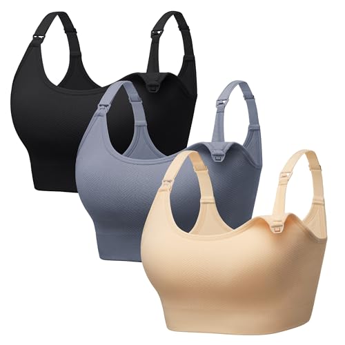 Angelhood Wireless Nursing Bras for Breastfeeding,Maternity Sport Bralettes - color: Black,blue Grey,skin, size: Large