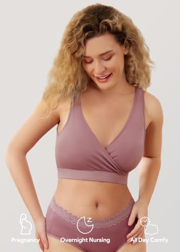 HBselect Maternity Nursing Sleep Bra for Breastfeeding Wireless Bralette - color: I-back-black/Blue/Purplebean, size: Medium