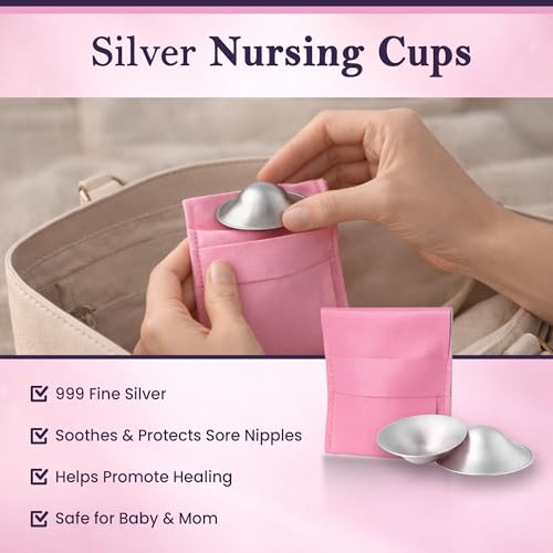 999 Pure Silver Nursing Cups for Breastfeeding – Silver Nipple Covers Breastfeeding Moms Use, Silver Nipple Shield & Nursing Cups for Sore, Sensitive Nipples, Reusable Silver Cups Breastfeeding Care - size: Regular