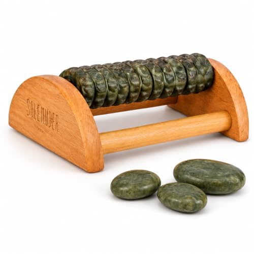 Wooden Foot Roller - Soothe & Massage Sore Feet (Jade Stone) - color: Natural