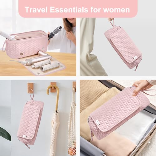 KarSyon Hair Tools Travel Bag with Hot Tool Mat 2 in 1 Organizer Bags - color: Pink