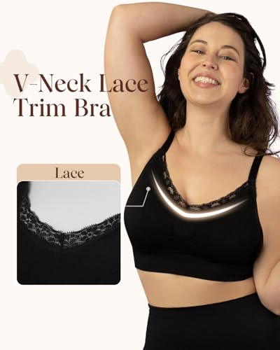 Coobie Lace V-Neck Bra for Women - color: Black, size: Large